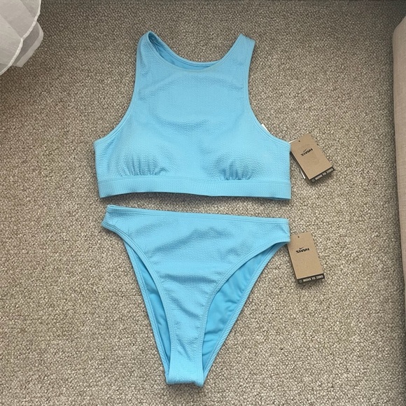 Nike Women’s Swim 2 Piece Light Blue Bikini Matching Swim Set Sz L NWT - Picture 1 of 8